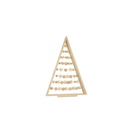 Houten set Kerstboom met parels, sterren en draad