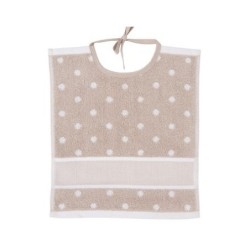 Slabbetje beige+witte bollen 30x34cm
