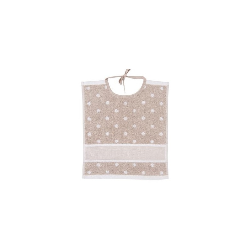 Slabbetje beige+witte bollen 30x34cm