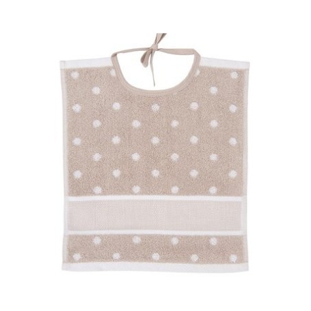 Slabbetje beige+witte bollen 30x34cm