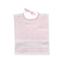 Slabbetje roze+witte bollen  30x34cm