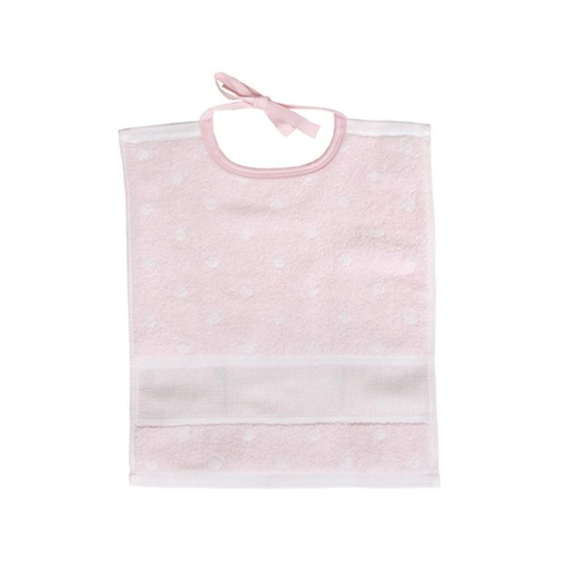 Slabbetje roze+witte bollen  30x34cm