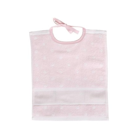 Slabbetje roze+witte bollen  30x34cm