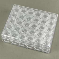 Opbergdoos met 30 ronde doosjes  transp.