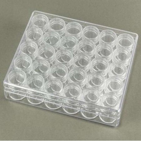 Opbergdoos met 30 ronde doosjes  transp.