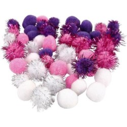 Pompons  15 + 20 mm paars roze wit /48st